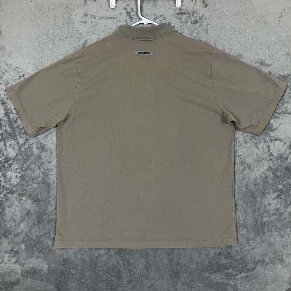 Essentials Fear of God Mens Logo Polo Shirt Taupe Olive Green XL Short Sleeve - Picture 4 of 10